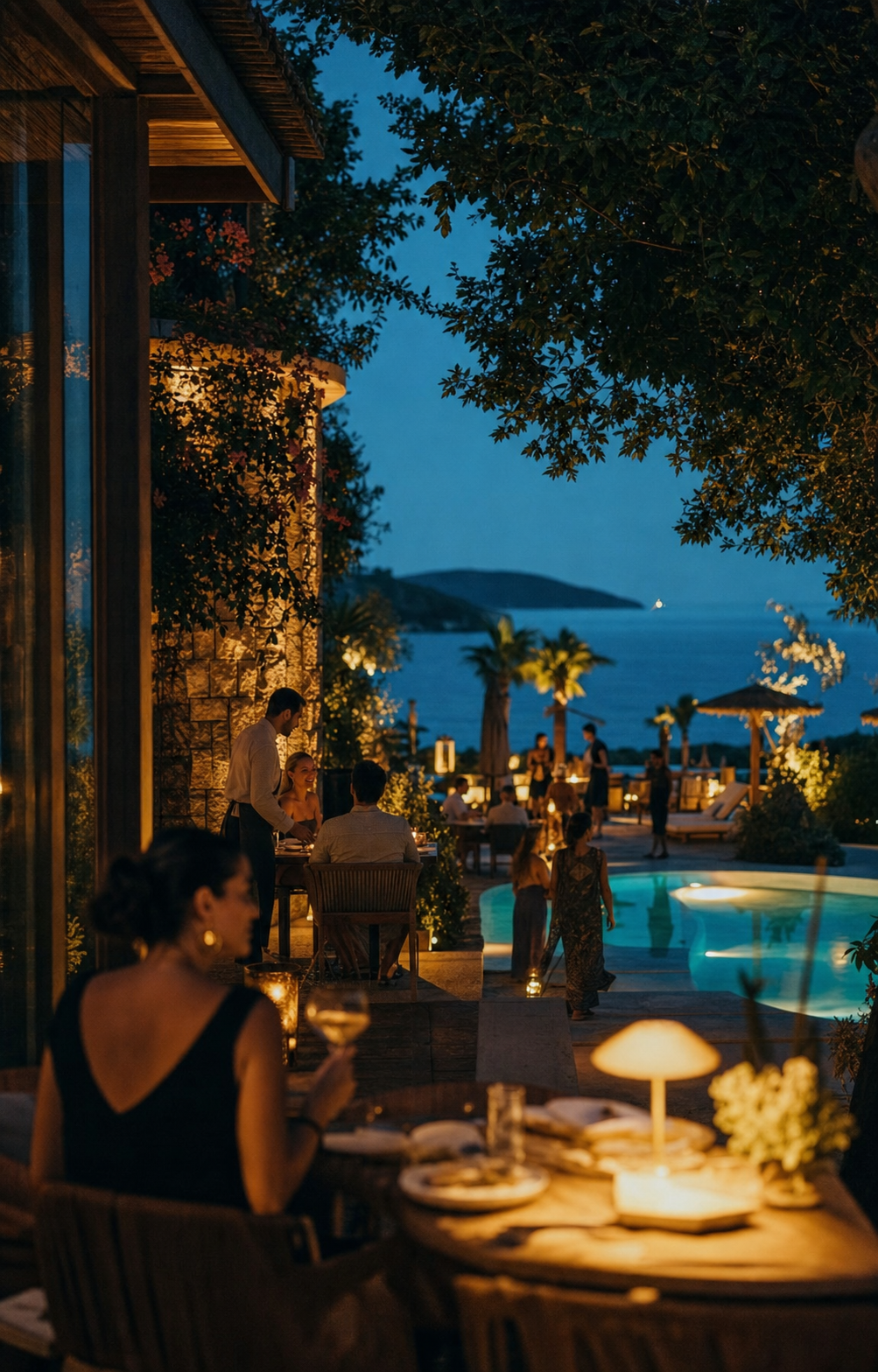 Ambiance du soir et interactions observées dans un resort premium
